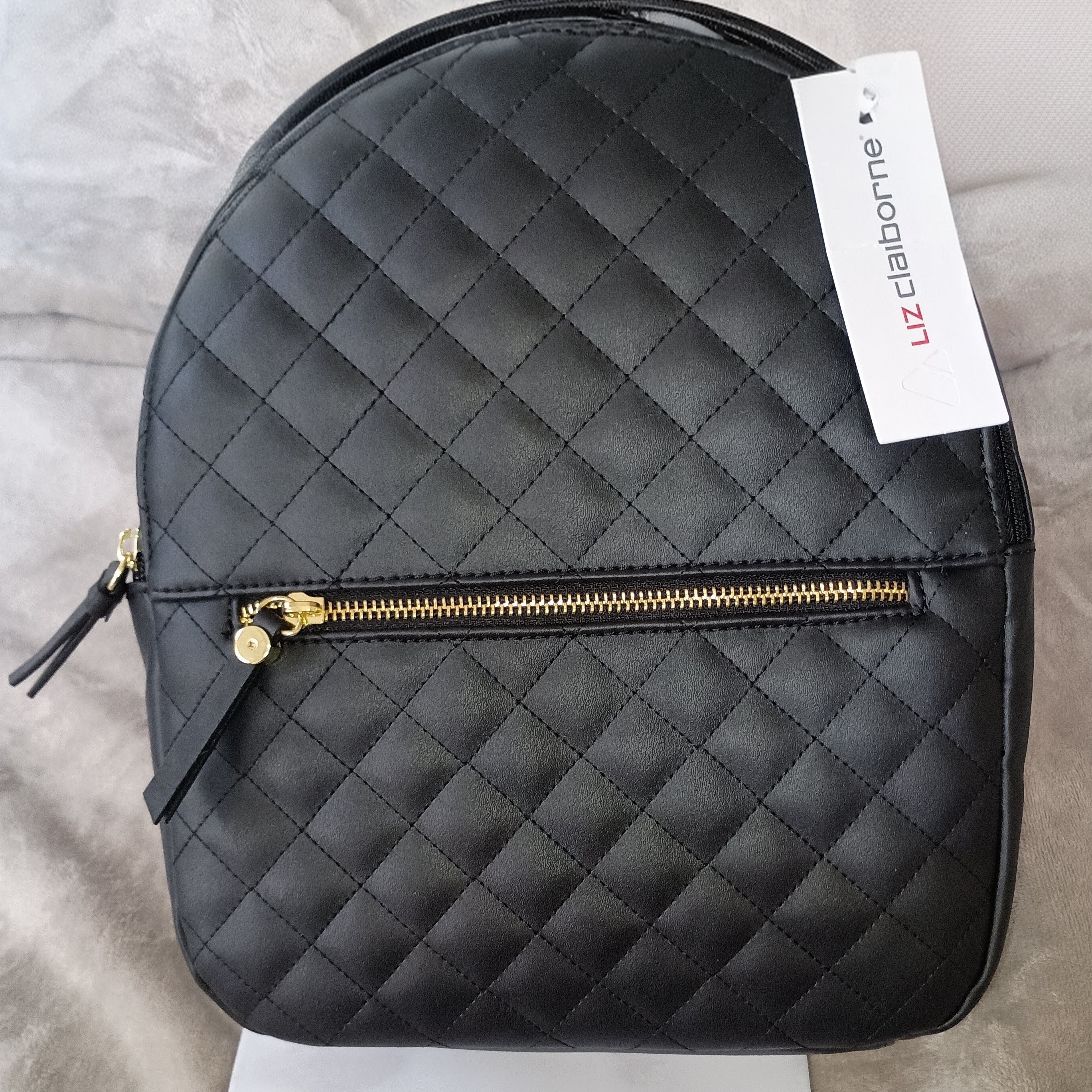 Liz Claiborne Quilted Black Backpack With Gold Zipper